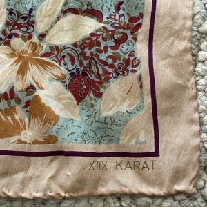 XIIX Karat Silk Rectangular Scarf  Floral Tan Blue  Gold